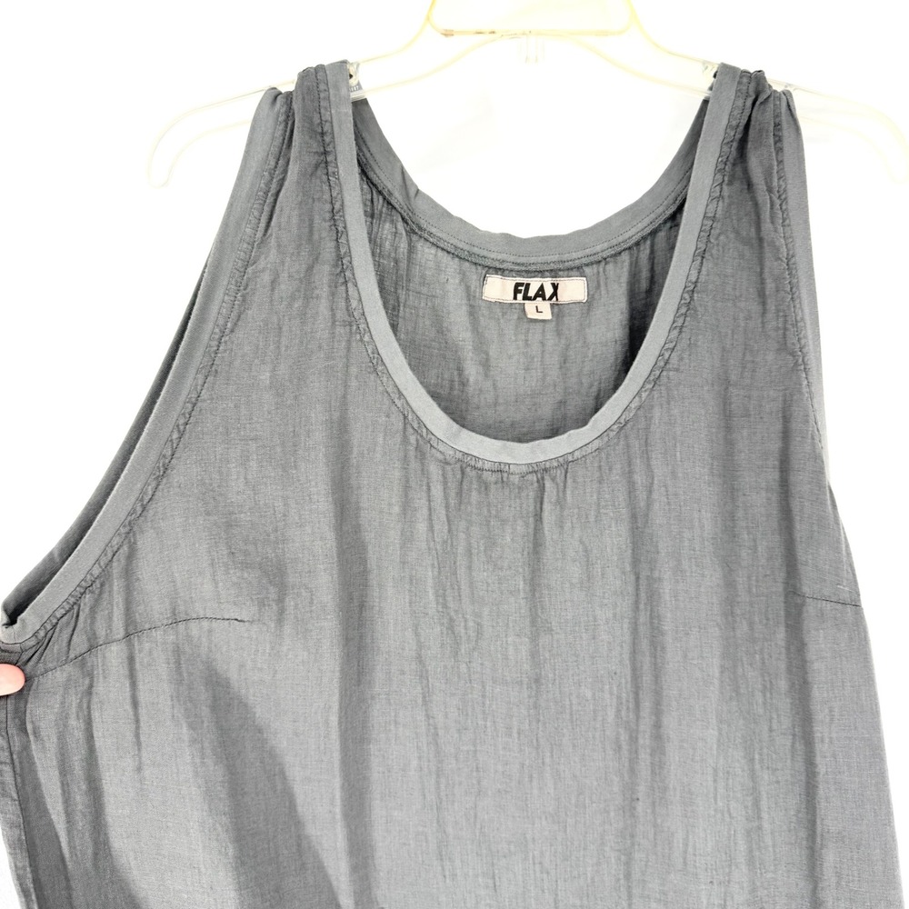 FLAX Serene Linen Maxi Sleeveless Dress In Slate Grey Size L Lagenlook Coastal - Picture 3 of 8